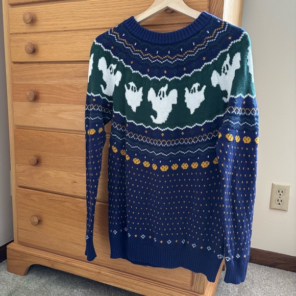 ModCloth Size Small Blue Ghost Halloween Fair-Isle Sweater - Picture 3 of 7